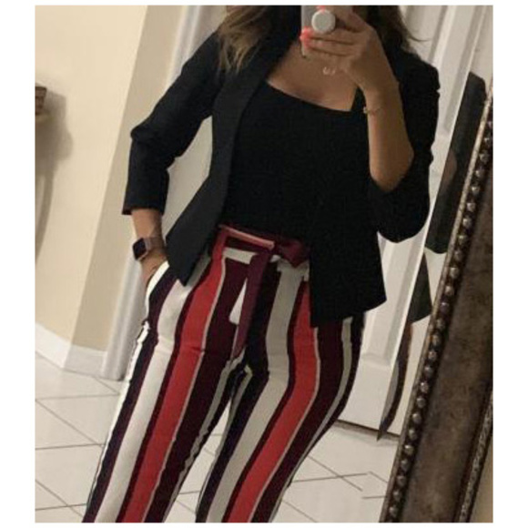 EXPRESS High Waisted Striped Ankle Pants Trousers Pink White - Picture 1 of 8